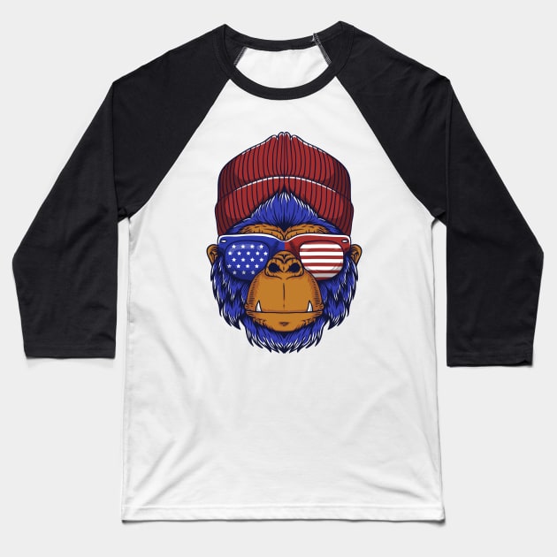 gorilla head USA illustration Baseball T-Shirt by Mako Design 